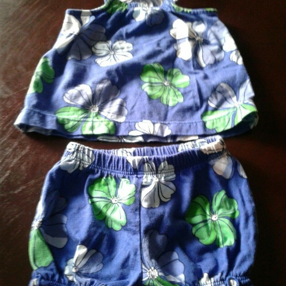 Carters Girls Size 3 Months Blue Floral Top & Bot - Picture 1 of 7